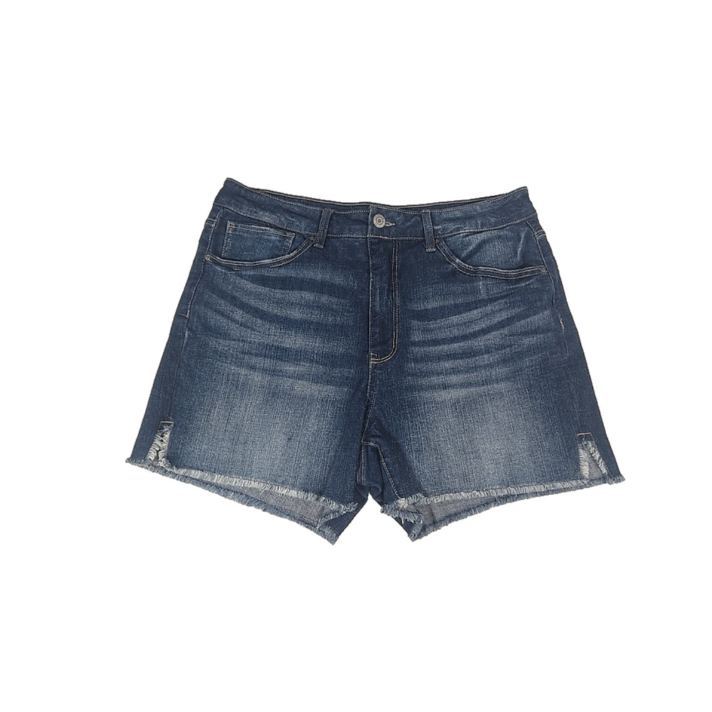 Time and Tru Womens High Rise Denim Shorts Distressed Frayed Hem Size 16